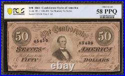 1864 $50 Bill Confederate States Note CIVIL War Money M Black T-66 Pcgs 58 Ppq