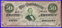 1864 $50 Confederate CIVIL War Currency Jefferson Davis Portrait Nice Grade