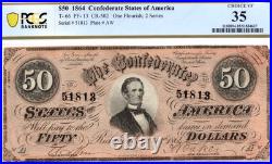 1864 $50 Confederate States of America T-66 PF-13 Note -PCGS VF35! Civil War Era