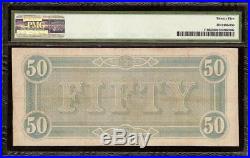 1864 $50 Dollar Bill Confederate States Note CIVIL War Old Paper Money T-66 Pmg