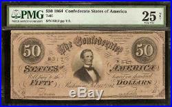 1864 $50 Dollar Bill Confederate States Note CIVIL War Old Paper Money T66 Pmg