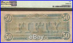 1864 $50 Dollar Bill Confederate States Note CIVIL War Paper Money T-66 Pmg 50