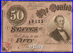 1864 $50 Dollar Bill Confederate States Note CIVIL War Paper Money T-66 Pmg 50