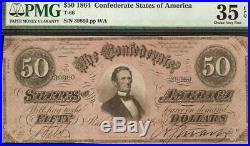 1864 $50 Dollar Confederate States Note CIVIL War Paper Money T-66 Pmg 35 Epq