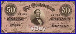 1864 $50 Dollar Jefferson Davis Confederate States CIVIL War Currency T-66 Au
