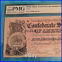1864 $500 Bill Confederate States Currency CIVIL War Note Antique Money T-64 Nr