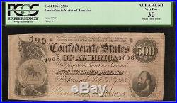 1864 $500 Bill Confederate States Currency CIVIL War Note Paper Money T-64 Pcgs
