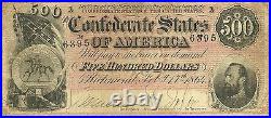 1864 $500 Confederate CIVIL War Currency Stonewall Jackson Attractive Note