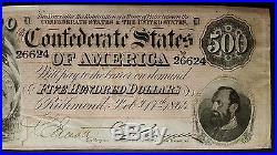 1864 $500 Confederate Note C. S. A. Currency From Late Civil War Times