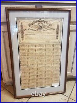 1864 $500 Confederate States of America Civil War Bond Near Complete Framed