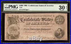 1864 $500 Dollar Bill Confederate States Currency Note CIVIL War Money T-64 Pmg