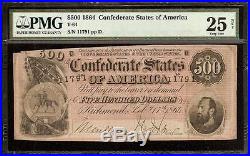 1864 $500 Dollar Bill Confederate States Note CIVIL War Paper Money T-64 Pmg 25