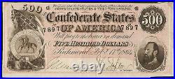 1864 $500 Dollar Confederate States Note CIVIL War Currency Paper Money T-64