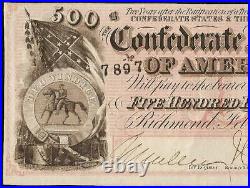 1864 $500 Dollar Confederate States Note CIVIL War Currency Paper Money T-64