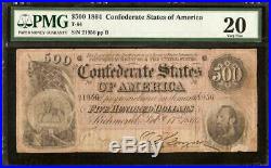 1864 $500 Dollar Confederate States Note CIVIL War Currency Paper Money T-64 Pmg