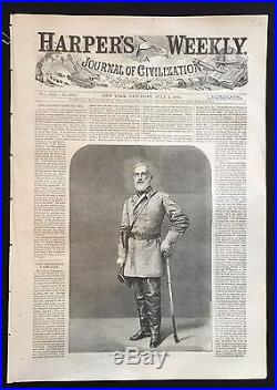 1864 CIVIL WAR display newspaper CONFEDERATE GEN ROBERT E LEE large PORTRAIT
