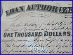 1864 CONFEDERATE STATES OF AMERICA $1000 CIVIL WAR BOND With COUPONS 5TH SERIES