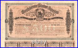 1864 CONFEDERATE STATES OF AMERICA Civil War Bond $500 + 5 coupons FOURTH SERIES