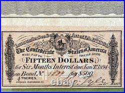 1864 CONFEDERATE STATES OF AMERICA Civil War Bond $500 + 5 coupons FOURTH SERIES