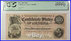 1864 Civil War Confederate States of America $500 Note T-64 PCGS EF-45 PPQ (A)