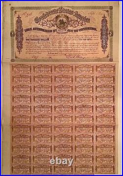 1864 Confederate Civil War $1000 Bond Fifth Series
