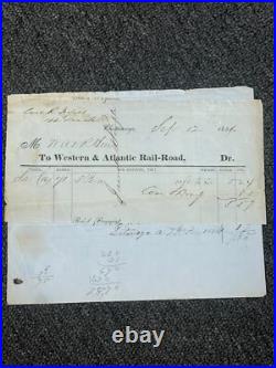 1864 Confederate Civil War Rail Freight Receipts Chattanooga TN W&A Railroad RR