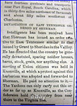 1864 Confederate Civil War newspaper w SHERMAN MARCH THROUGH GEORGIA to SAVANNAH 1864 Confederate Civil War newspaper w SHERMAN MARCH THROUGH GEORGIA to SAVANNAH
