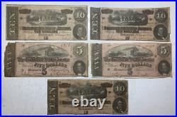 1864 Confederate Currency Lot Richmond Virginia Five Ten $5 $10 Civil War Culls