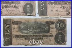 1864 Confederate Currency Lot Richmond Virginia Five Ten $5 $10 Civil War Culls