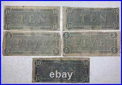 1864 Confederate Currency Lot Richmond Virginia Five Ten $5 $10 Civil War Culls