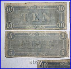 1864 Confederate Currency Lot Richmond Virginia Five Ten $5 $10 Civil War Culls