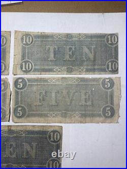 1864 Confederate Currency Lot Richmond Virginia Five Ten $5 $10 Civil War Culls