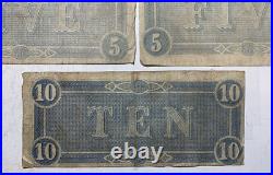 1864 Confederate Currency Lot Richmond Virginia Five Ten $5 $10 Civil War Culls