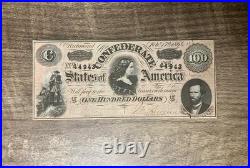 1864 Confederate States $100 banknote Civil War Currency Richmond T65