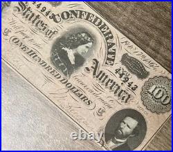 1864 Confederate States $100 banknote Civil War Currency Richmond T65