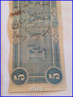 1864 Confederate States $5 note with Manuscript from Soldier Civil War Relic T69