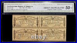 1864 Confederate States Civil War Uncut Sheet $30 Bond CSA Banknote Currency CGA