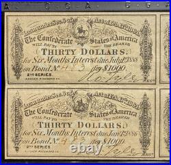 1864 Confederate States Civil War Uncut Sheet $30 Bond CSA Banknote Currency CGA 1864 Confederate States Civil War Uncut Sheet $30 Bond CSA Banknote Currency CGA