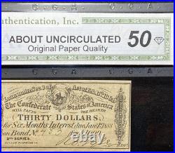 1864 Confederate States Civil War Uncut Sheet $30 Bond CSA Banknote Currency CGA