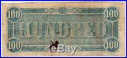 1864 Confederate States of America $100 Dollar Bill Civil War Currency Note