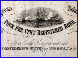-1864 Confederate States of America 4% Registered Civil War Bond Cr 141