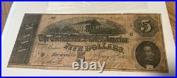 1864 Confederate States of America $5 Five Dollar Civil War Note Obsolete Bill
