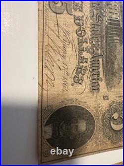 1864 Confederate States of America $5 Five Dollar Civil War Note Obsolete Bill