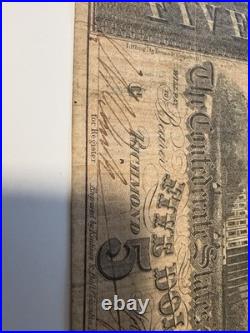 1864 Confederate States of America $5 Five Dollar Civil War Note Obsolete Bill 1864 Confederate States of America $5 Five Dollar Civil War Note Obsolete Bill