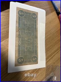 1864 Confederate States of America $5 Five Dollar Civil War Note Obsolete Bill