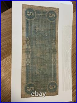 1864 Confederate States of America $5 Five Dollar Civil War Note Obsolete Bill