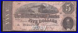 1864 Confederate States of America $5 T-69 Civil War Note CSA Richmond Currency