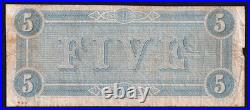 1864 Confederate States of America $5 T-69 Civil War Note CSA Richmond Currency