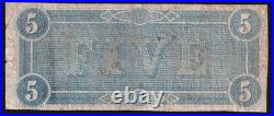 1864 Confederate States of America $5 T-69 Civil War Note CSA Richmond Currency