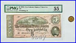 1864 Five Dollar T-69 Confederate Note PMG AU55 & Civil War Token PLEASE READ